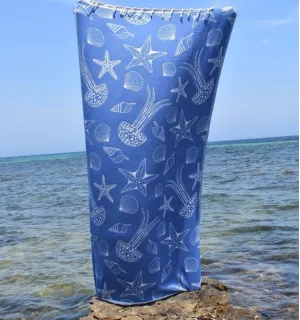 Fouta Fidji bleu - outa jacquard - Fouta motifs marins - Serviette de plage absorbante, coton