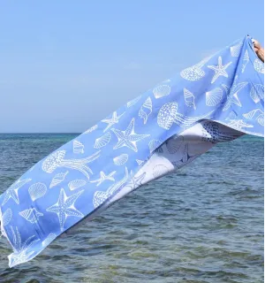 Fouta Fidji bleu - outa jacquard - Fouta motifs marins - Serviette de plage absorbante, coton 2