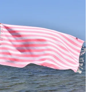 Fouta Alaska rose fluo - Serviette Jacquard 100x200 cm en Coton Recyclé - Serviette de plage - Serviette absorbante - Fouta 2